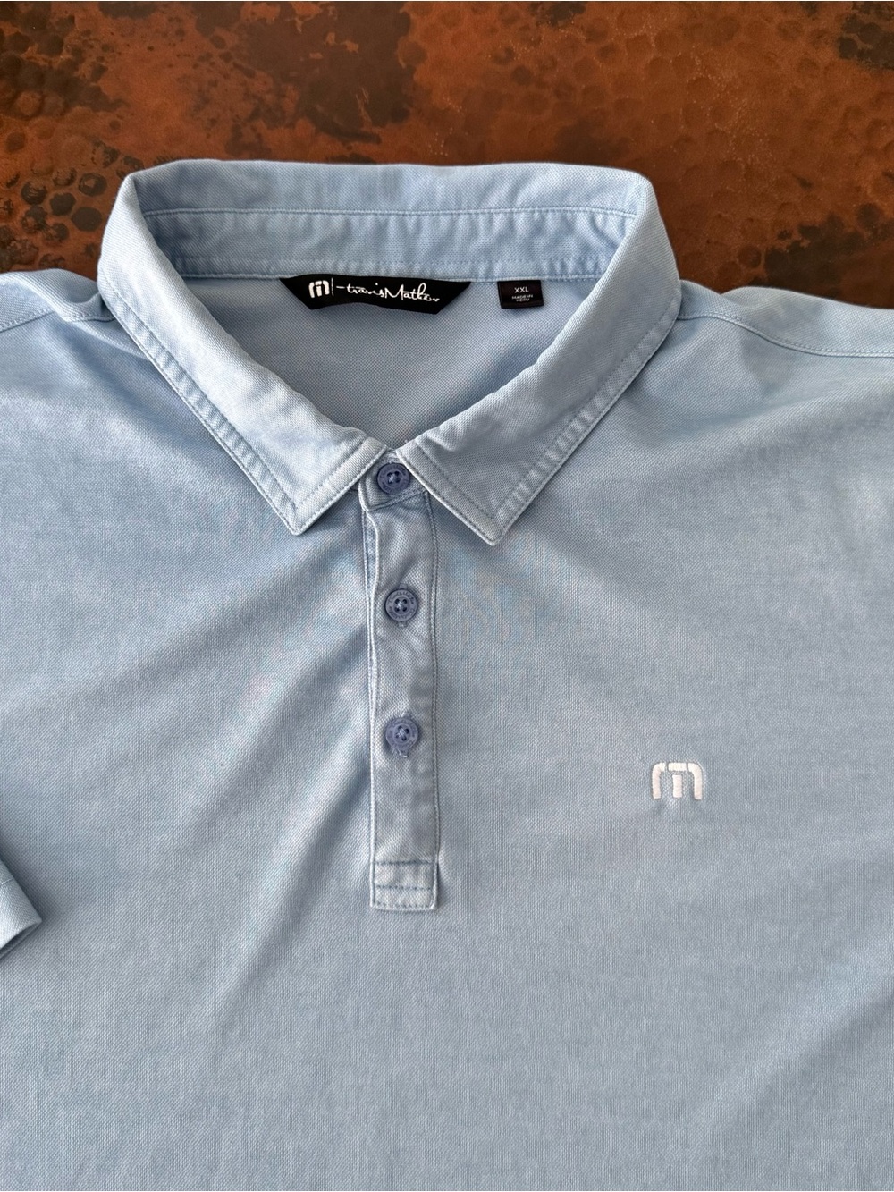 Travis Mathew Golf Polo Men XXL Blue Wash Pima Cotton Performance Stretch Shirt